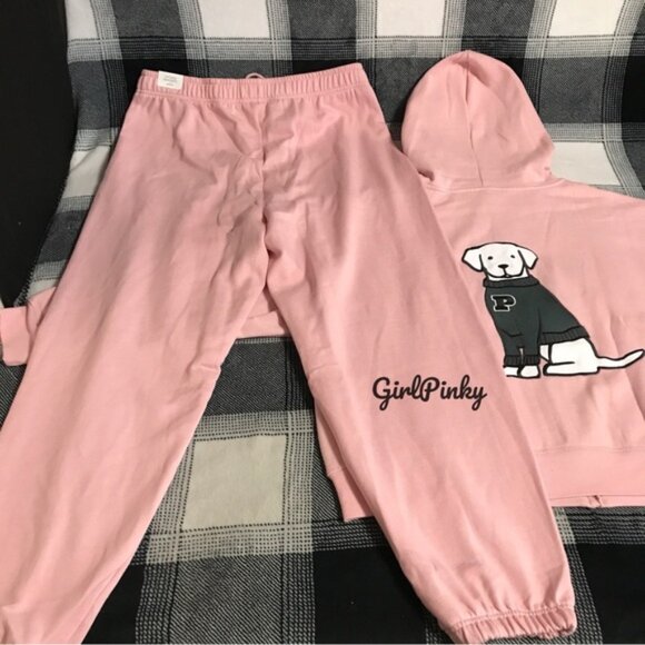 VS PINK sweatpants SET CHALK ROSE LIMITED EDITION & DOG LOGO XS BOTTOMS/SM TOP - Picture 10 of 13